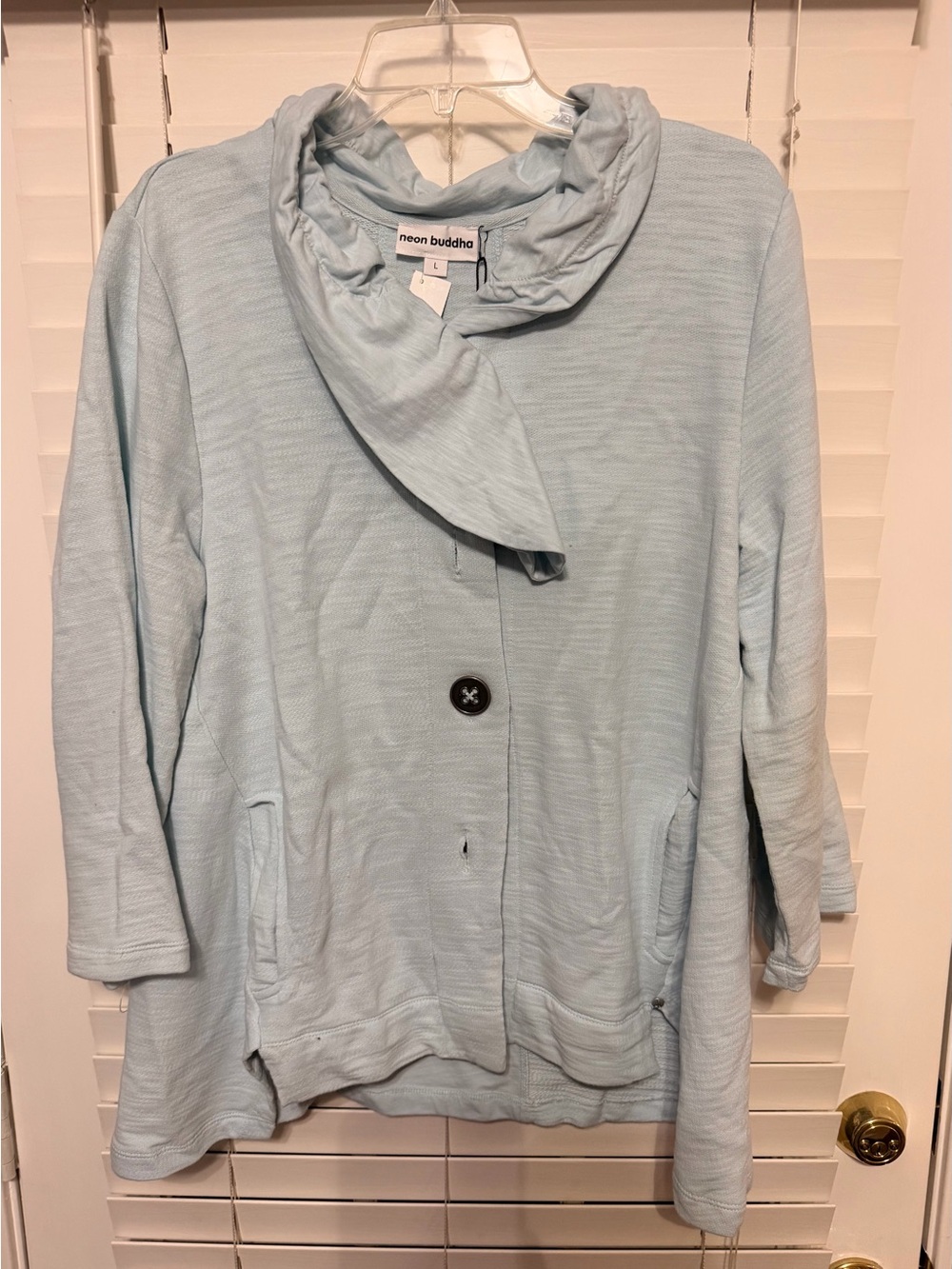 neon buddha pale blue cozy knit cardigan with tag